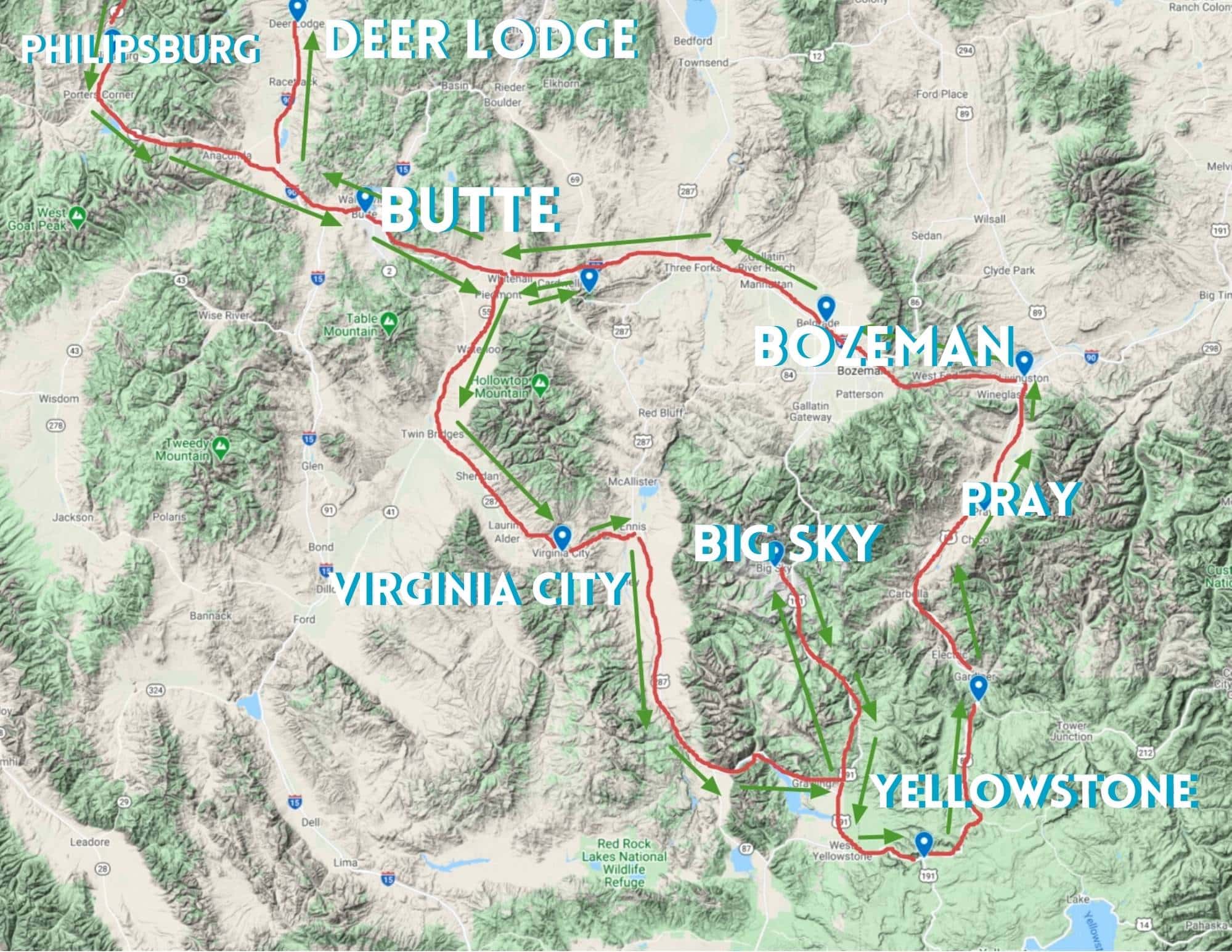 10 Day Montana Road Trip Itinerary Map