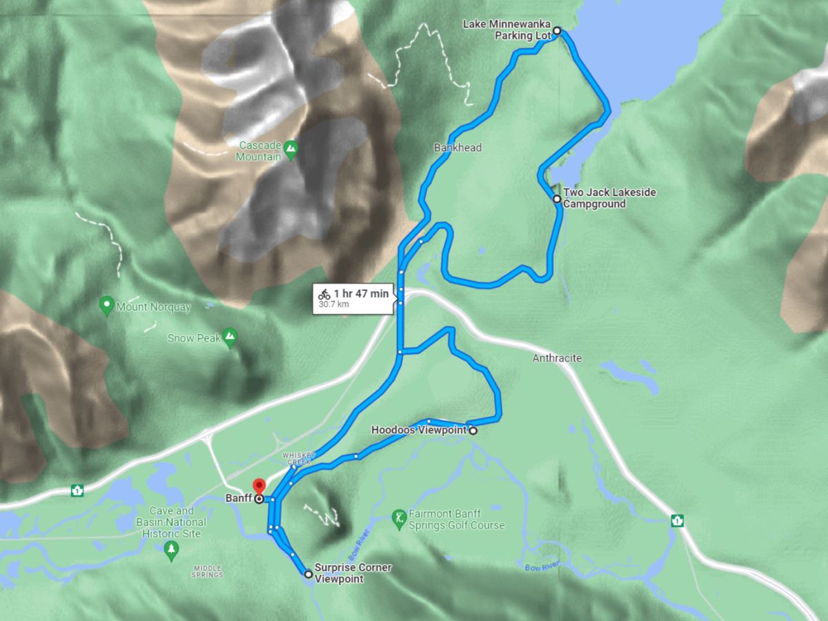 2 Hour Biking Route Around Banff