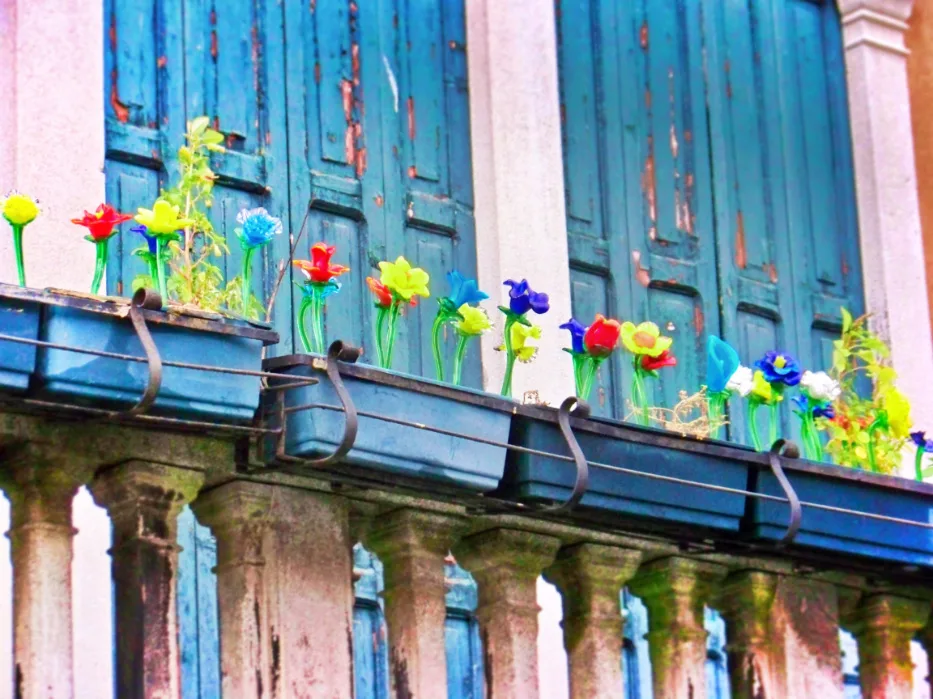 Blown Glass flowers on island of Murano Venice Italy 1