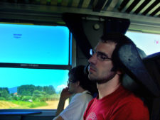 Chris Taylor sleeping on a train in Italy 1
