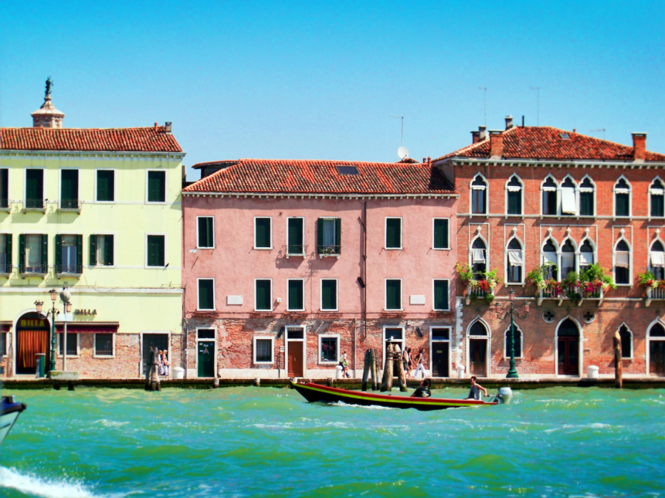 Colorful building off Grand Canal Venice Italy 1