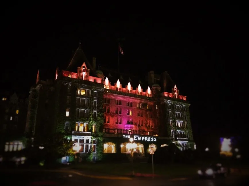 Empress Hotel Victoria BC facade at night 1
