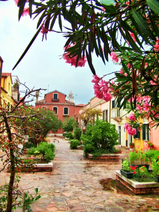 Quiet courtyard on island of Murano Venice Italy 1