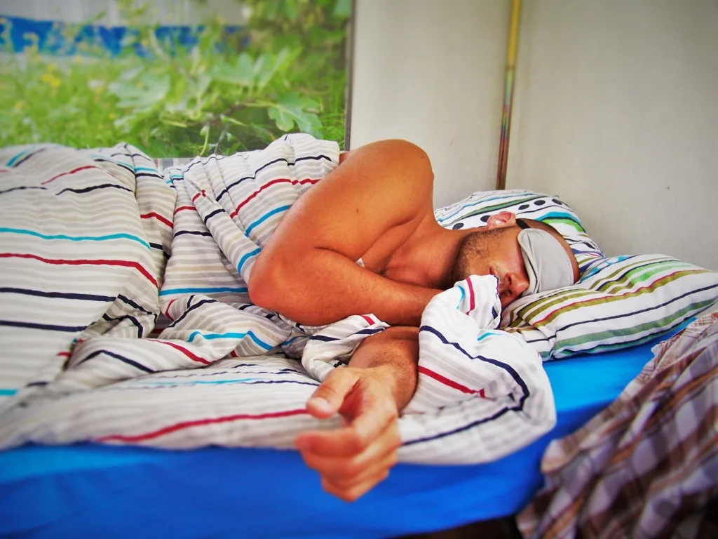 Rob Taylor sleeping in Yurt Cinque Terre 1