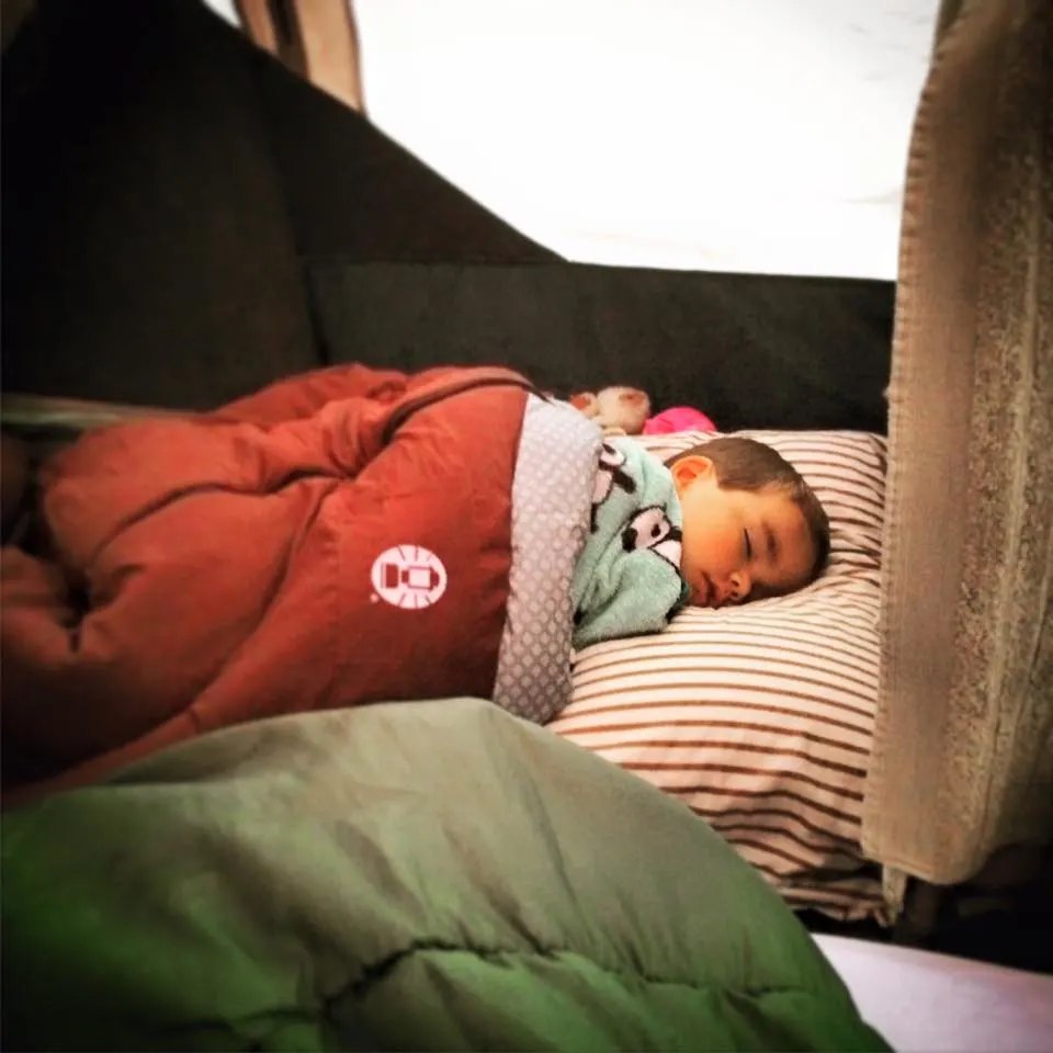 LittleMan in Sleeping Bag Camping Yellowstone 1