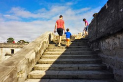 Chris Taylor and LittleMan climbing stairs at Castillo de San Marcos St Augustine 1