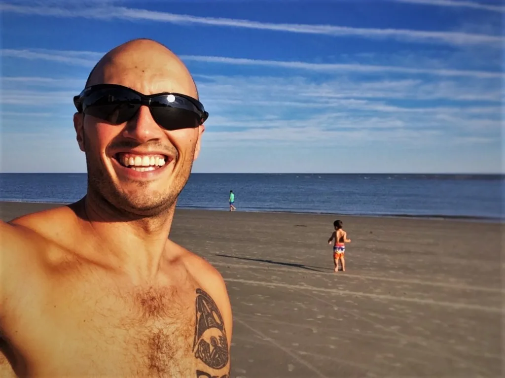 Rob Taylor and Little Man on Beach at King and Prince Resort St Simons GA 1