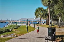 Boardwalk in Village at St Simons Island Lighthouse Georgia