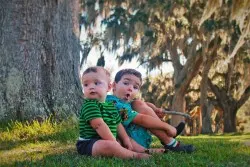 Dudes with Spanish Moss at Fort Frederica Natl Monument St Simons GA 2traveldads.com