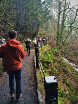 Chris Taylor and TinyMan Hiking at Multnomah Falls Oregon 1