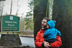 Chris Taylor and TinyMan at Horstail Falls Waterfall Area Oregon 1