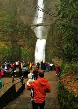 Chris Taylor and TinyMan at Multnomah Falls Columbia Gorge Oregon 2traveldads.com