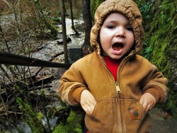 LittleMan at Oneonta Gorge Staircase in Flood Waterfall Area Oregon 1