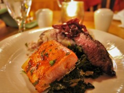 Roasted King Salmon at Kingfisher Dining Romm at Sleeping Lady Resort Leavenworth WA 2traveldads.com
