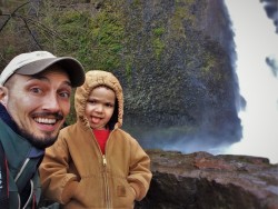 Rob Taylor and LittleMan at Horsetail Falls Waterfall Area Oregon 1