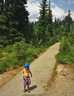 LittleMan Hiking Shirtless in Mount Rainier National Park 2traveldads.com