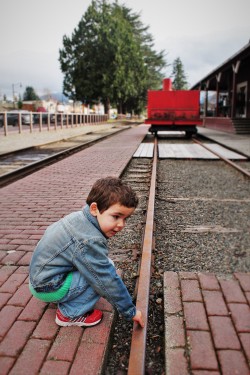 LittleMan Testing Railroad Track at Old Snoqualmie Train Depot Washington 1