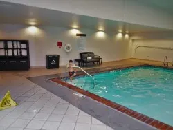 LittleMan getting into swimming pool at Westin Seattle