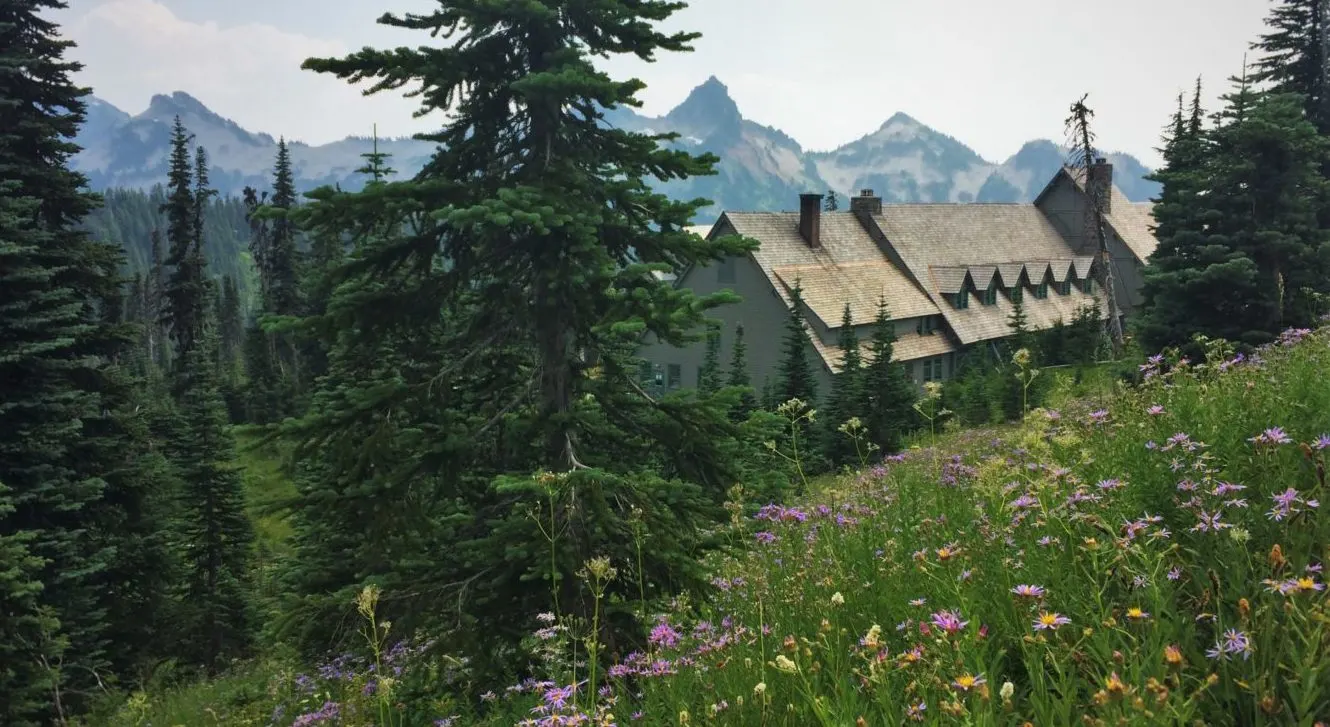 Paradise Inn and Tatoosh Range in Mount Rainier National Park 2traveldads.com