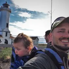 Rob Taylor and TinyMan at Point Wilson Lighthouse Fort Worden Port Townsend 2