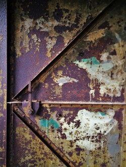 Rusty door in bunkers at at Fort Worden Port Townsend