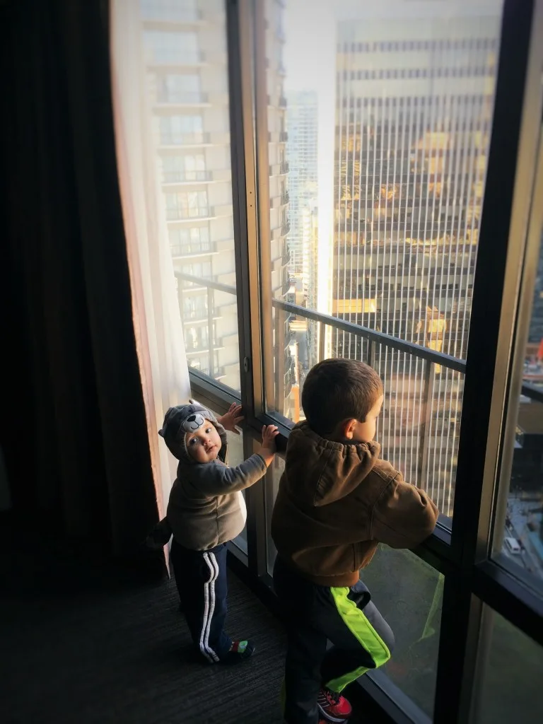 Taylor Kids and View from Luxury Suite at Westin Seattle 1