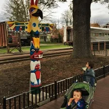 Taylor Kids with Totem Pole in Downtown Snoqualmie Washington 1