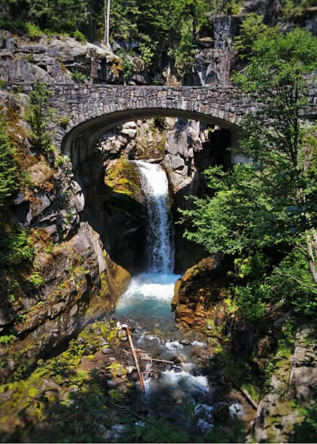 Christine Falls with Rustic Stone Bridge Mt Rainier National Park