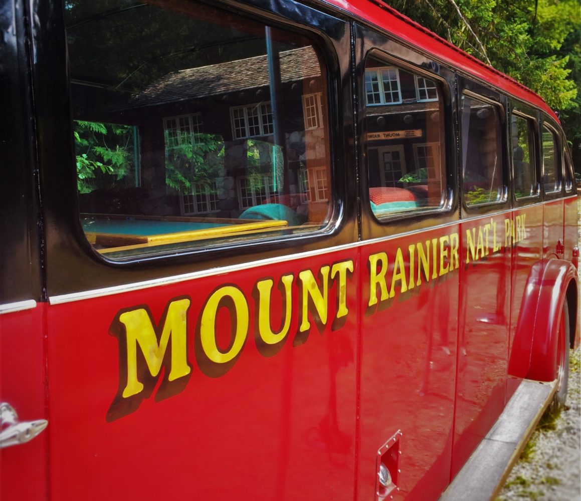Vintage Tour Bus in Mount Rainier National Park 2traveldads.com