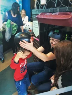 Chris Taylor and LittleMan with Helmets at Altitude at Childrens Museum of Denver 3