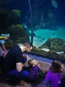 Chris Taylor and TinyMan in Shark Tube at Denver Downtown Aquarium 1