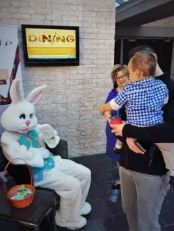 Chris Taylor and TinyMan meeting Easter Bunny at Inverness Hotel Denver Colorado 1