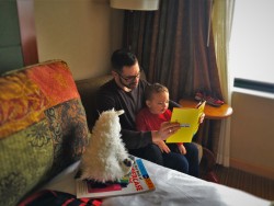 Chris Taylor and TinyMan reading stories at Inverness Hotel Denver Colorado 1