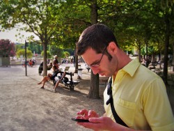 Chris Taylor on cell phone in Jardin du Luxembourg 1