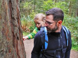 Chris Taylor and TinyMan in Ladybird Johnson Grove Redwood National Park