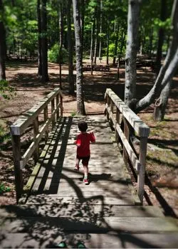 LittleMan at Kennesaw Mountain National Battlefield with footbridge 2traveldads.com