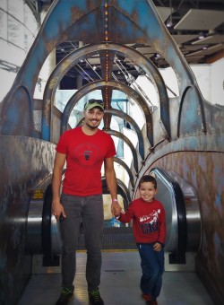 Rob Taylor and LittleMan on 20000 Leagues Under the Sea Escalator at Denver Downtown Aquarium 1