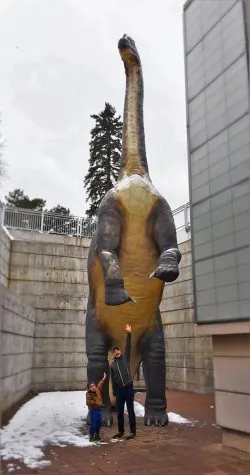 Rob Taylor and LittleMan with Apatasaurus at Denver Museum of Science and Nature 4