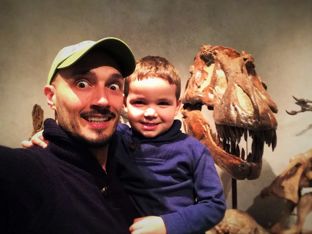 Rob Taylor and LittleMan with T-Rex Skull in Prehistoric Journey in Denver Museum of Science and Nature 1
