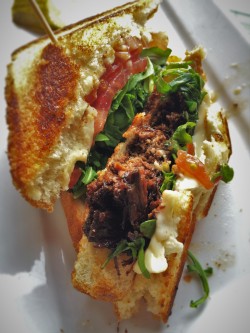Three Cheese Short Rib Grilled Cheese Sandwich at Fireside Lounge at Inverness Hotel Denver Colorado 1