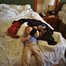 TinyMan while packing bags at Inverness Hotel Denver Colorado 1