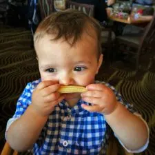 TinyMan with baby corn mustache at Easter Brunch in Garden Terrace at Inverness Hotel Denver Colorado 1
