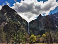 Bridal Veil Falls from tram tour of Yosemite Valley Floor in Yosemite National Park 1