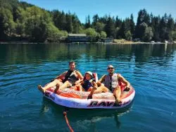 Chris and Rob Taylor with LittleMan Innertubing at Lake Cushman 2015 1