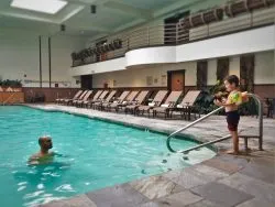 Rob Taylor and LittleMan in the pool at Tenaya Lodge Yosemite 1