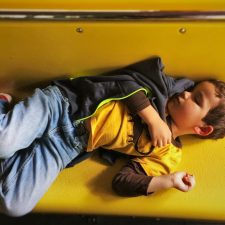 LittleMan asleep on tram tour of Yosemite Valley Floor in Yosemite National Park 1