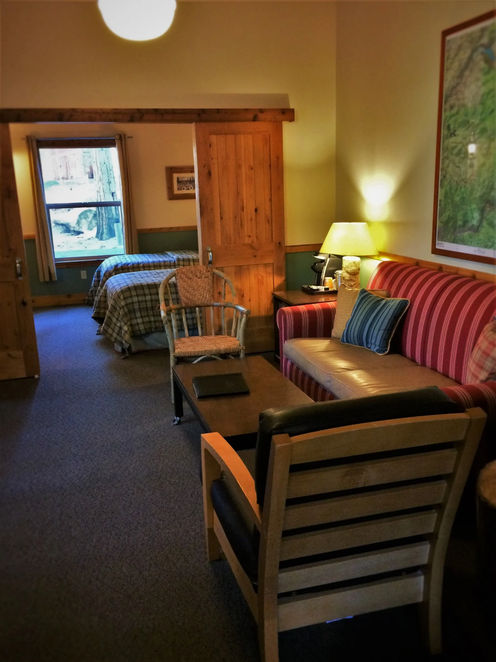 Living room in family cabin at Evergreen Lodge at Yosemite National Park 1