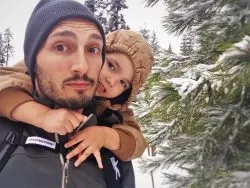 Rob Taylor and LittleMan in the Snow at Wuksachi Lodge in Sequoia National Park 2