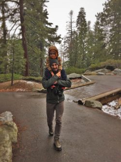 Rob Taylor giving shoulder ride in Sequoia National Park in snow 1