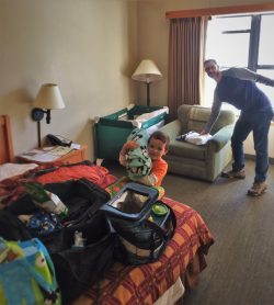 Taylor Family packing up in room at Wuksachi Lodge in Sequoia National Park 1
